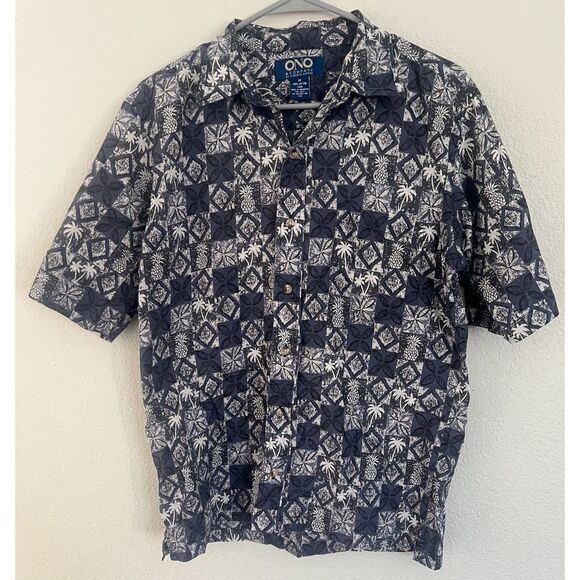 ONO & Company Mens Button Up Short Sleeve Shirt Floral Print Blue/Gray Size M - Picture 1 of 5